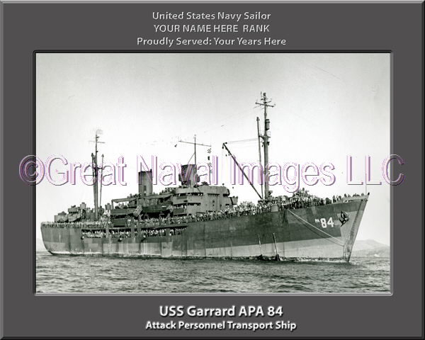 USS Garrard APA 84 Personalized Ship Photo on Canvas