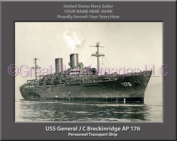 USS General JC Breckinridge AP 176 Personalized Ship Photo on Canvas