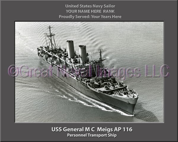 USS General M C Meigs AP 116 Personalized Ship Photo on Canvas