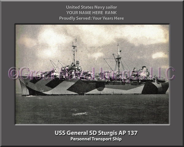 USS General SD Sturgis AP 137 Personalized Ship Photo on Canvas