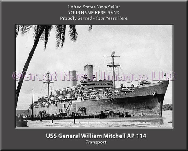 USS General William Mitchell AP 114 Personalized Ship Photo on Canvas
