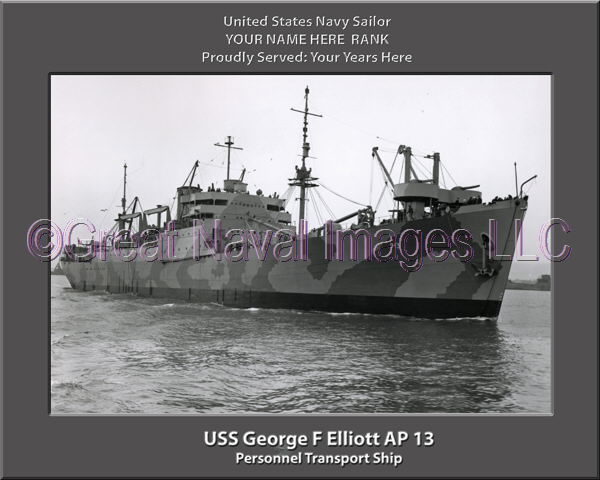 USS George F Elliott AP 13 Personalized Ship Photo on Canvas