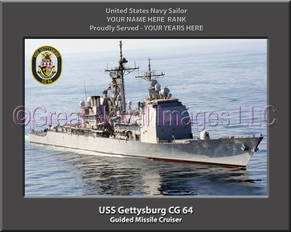 USS Gettsburg CG 64 Personalized Navy Ship Photo Printed on Canvas
