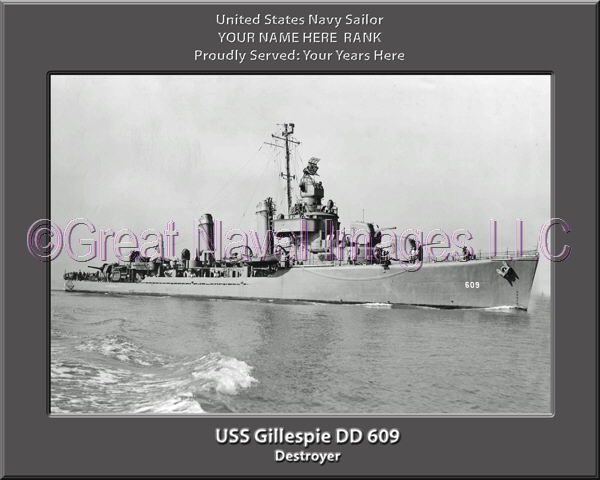 USS Gillespie DD 609 Personalized Navy Ship Photo