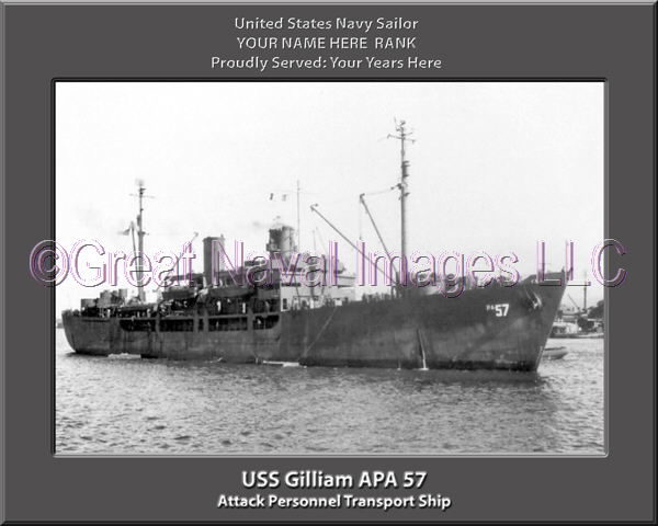 USS Gilliam APA 57 Personalized Ship Photo on Canvas