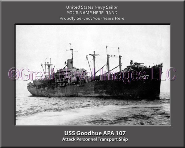 USS Goodhue APA 107 Personalized Ship Photo on Canvas