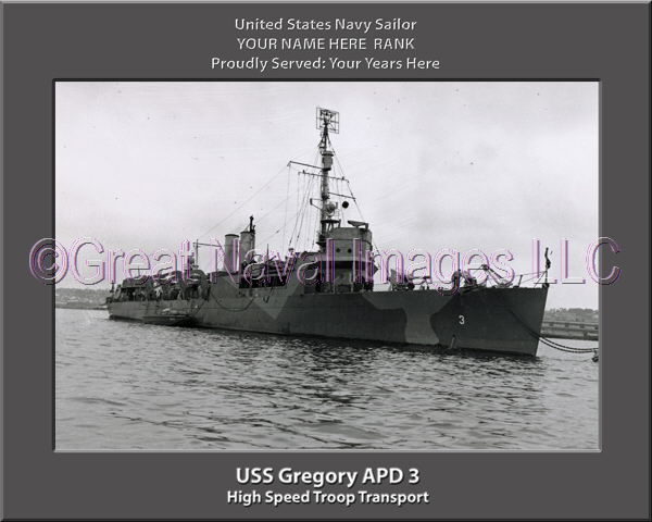 USS Gregory APD 3 Personalized ship Photo
