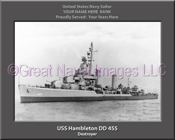 USS Hambleton DD 455 Personalized Navy Ship Photo