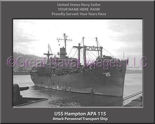 USS Hampton APA 115 Personalized Ship Photo on Canvas