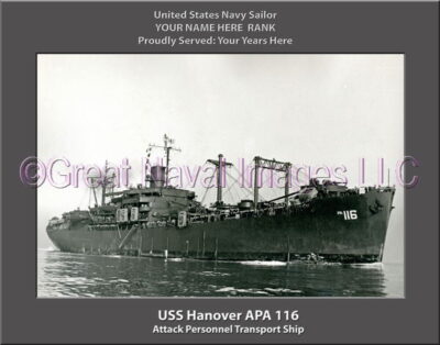 USS Hanover APA 116 Personalized Ship Photo on Canvas
