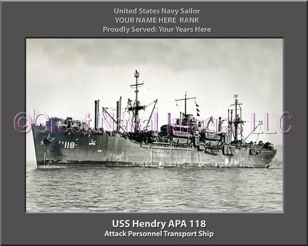 USS Hendry APA 118 Personalized Ship Photo on Canvas