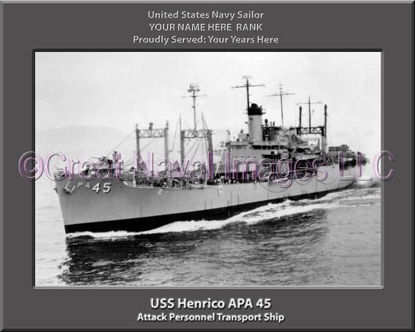 USS Henrico APA 45 Personalized Ship Photo on Canvas