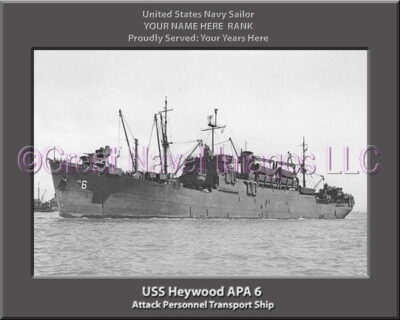USS Heywood APA 6 Personalized Ship Photo on Canvas