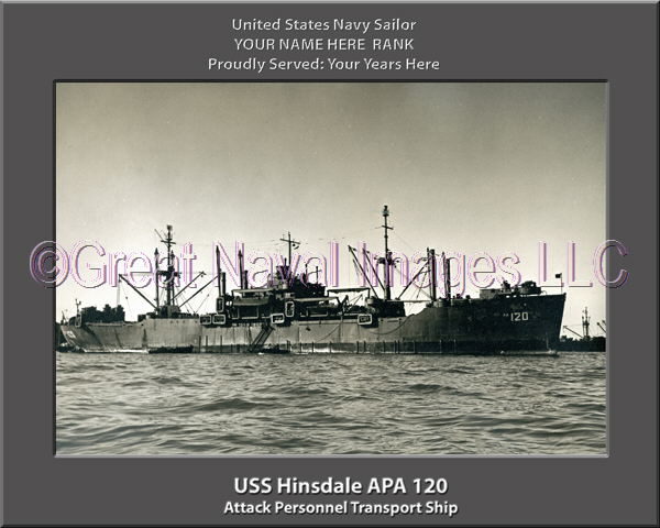 USS Hinsdale APA 120 Personalized Ship Photo on Canvas