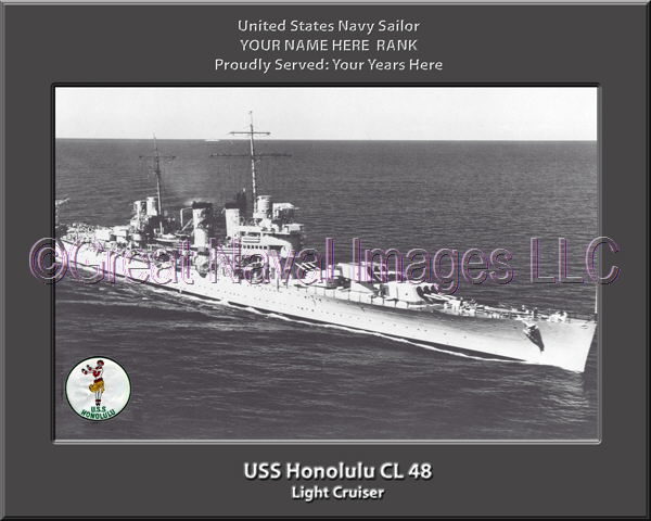 USS Honolulu CL 48 Personalized Navy Ship Photo Printed on Canvas
