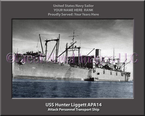 USS Hunter Liggett APA 14 Personalized Ship Photo on Canvas