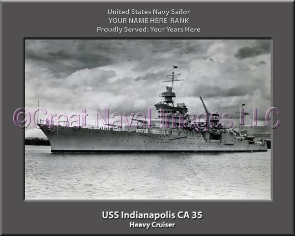 USS Indianapolis CA 135 Personalized Navy Ship Photo Printed on Canvas