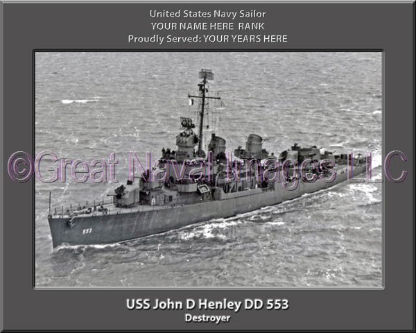 USS John D Henley DD 553 Persomalized Navy Ship Photo