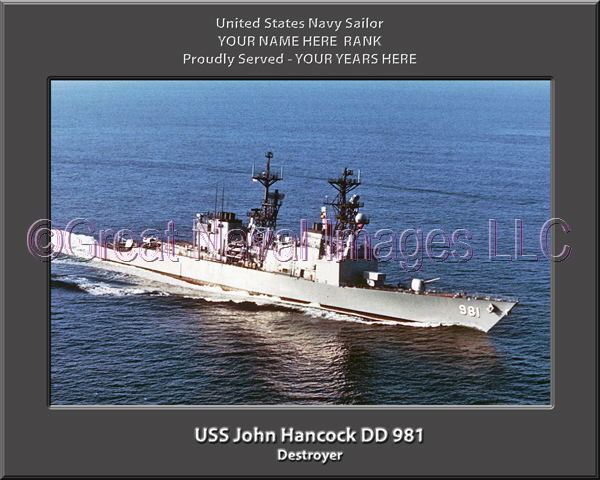 USS John Hancock DD 981 Persomalized Navy Ship Photo