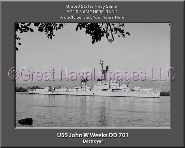 USS John W Weeks DD 701 Persomalized Navy Ship Photo