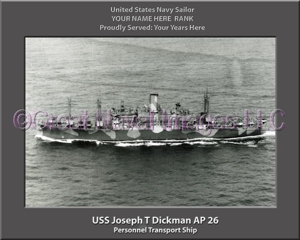USS Joseph T Dickman AP 26 Personalized Ship Photo on Canvas