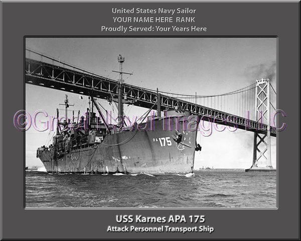 USS Karnes APA 175 Personalized Ship Photo on Canvas