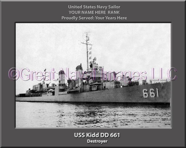 USS Kidd DD 661 Personalized Navy Ship Photo