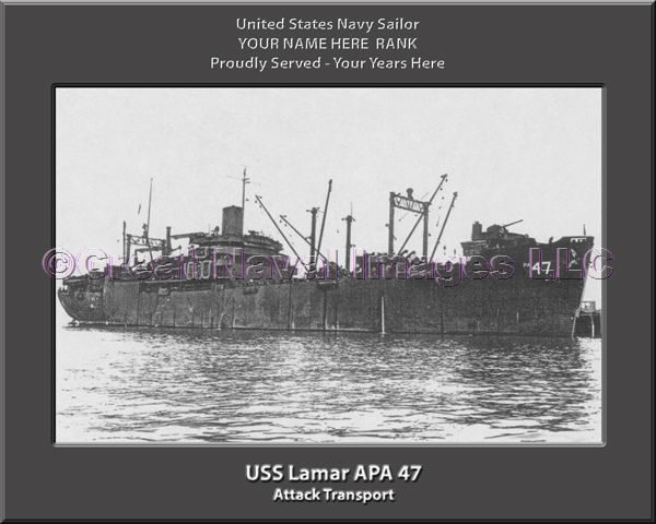 USS Lamar APA 47 Personalized Ship Photo on Canvas