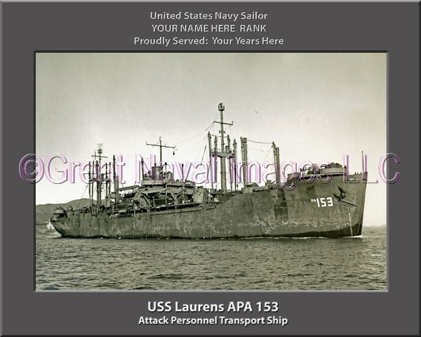 USS Laurens APA 153 Personalized Ship Photo on Canvas