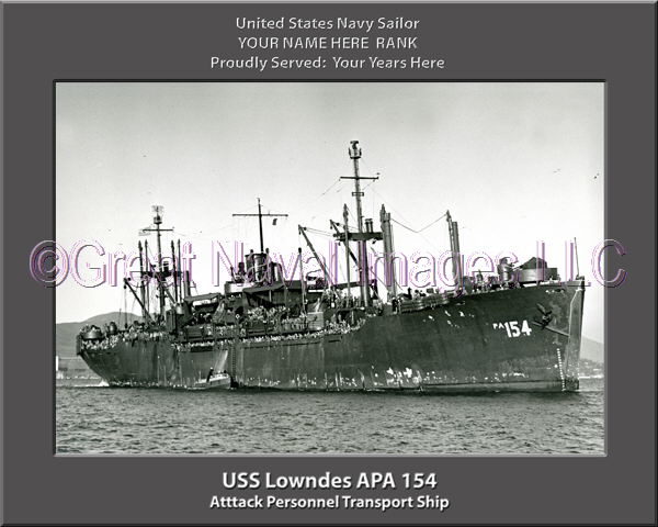 USS Lowndes APA 154 Personalized Ship Photo on Canvas