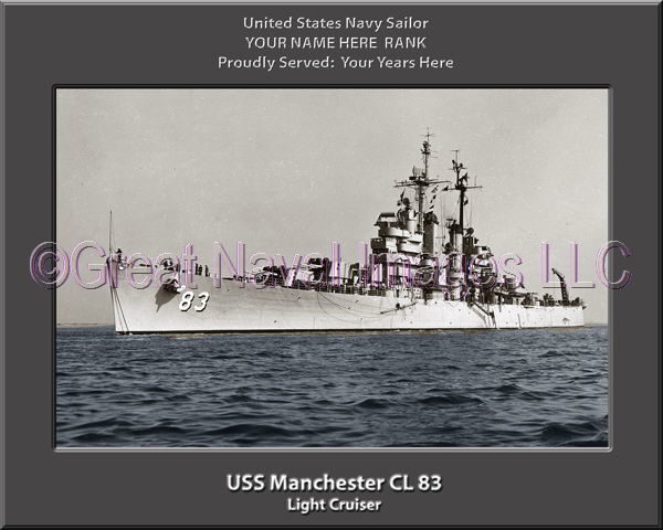 USS Manchester CL 83 Personalized Navy Ship Photo Printed on Canvas