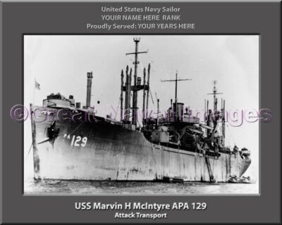 USS Marvin H McIntyre APA 129 Personalized Ship Photo on Canvas