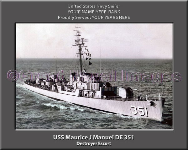 USS Maurice J Manuel DE 351 Personalized Navy Ship Photo