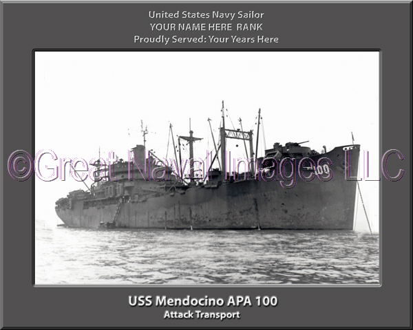 USS Mendocino APA 100 Personalized Ship Photo on Canvas