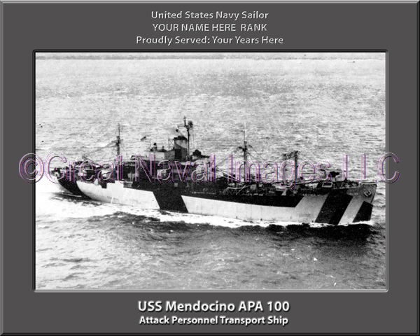 USS Mendocino APA 100 Personalized Ship Photo on Canvas