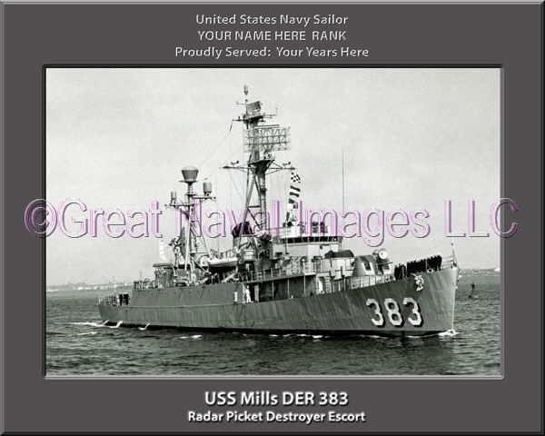 USS Mills DER 383 Personalized Navy Ship Photo
