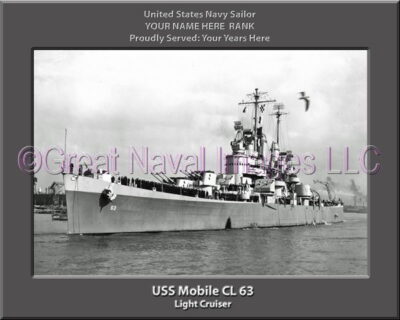 USS Mobile CL 63 Personalized Navy Ship Photo Printed on Canvas