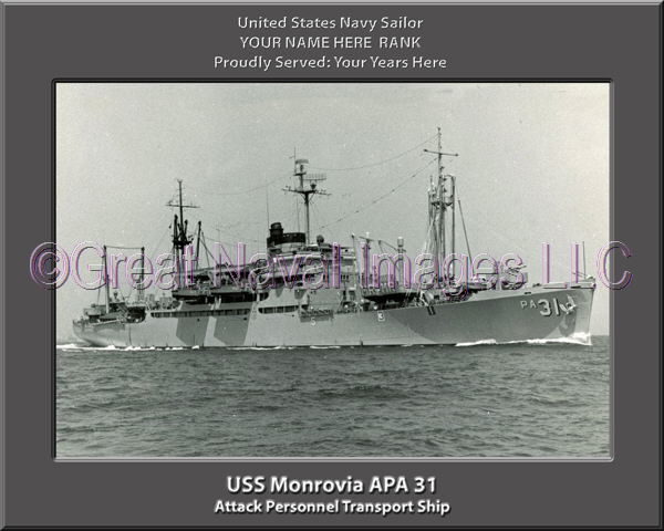 USS Monrovia APA 31 Personalized Ship Photo on Canvas