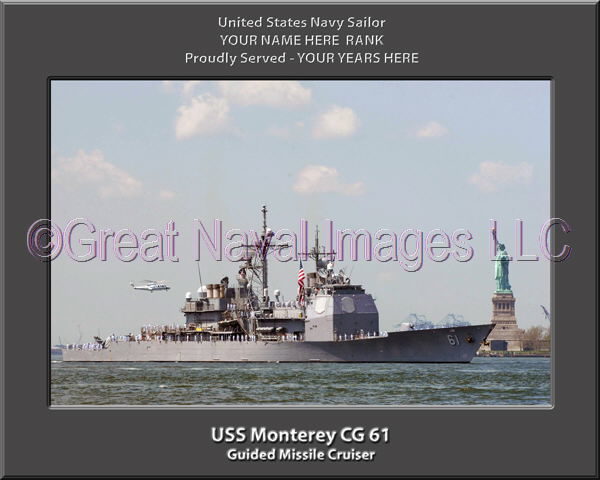 USS Monteray CG 61 Personalized Navy Ship Photo Printed on Canvas
