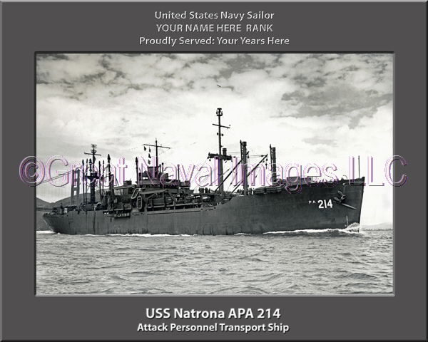 USS Natrona APA 214 Personalized Ship Photo on Canvas