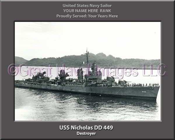 USS Nicholas DD 449 Personalized Navy Ship Photo