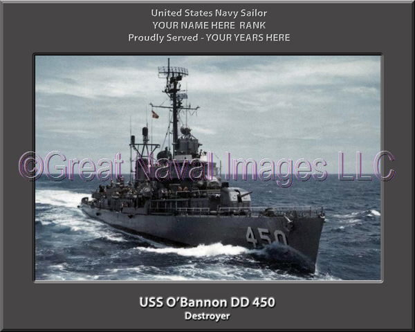 USS O Bannon DD 450 Personalized Navy Ship Photo