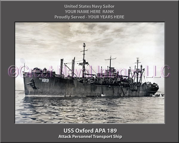USS Oxford APA 189 Personalized Ship Photo on Canvas