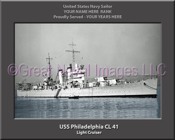 USS Philadfelphia CL 41 Personalized Navy Ship Photo Printed on Canvas