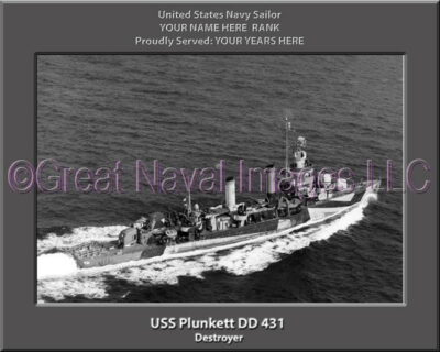 USS Plunkett DD 431 Personalized Navy Ship Photo