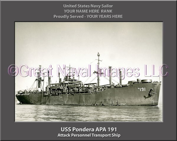 USS Pondera APA 191 Personalized Ship Photo on Canvas