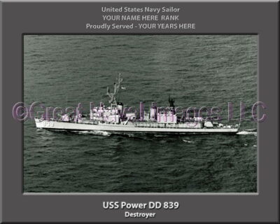 USS Power DD 839 Personalized Navy Ship Photo