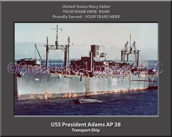 USS President Adams AP 38 Personalized Ship Photo on Canvas