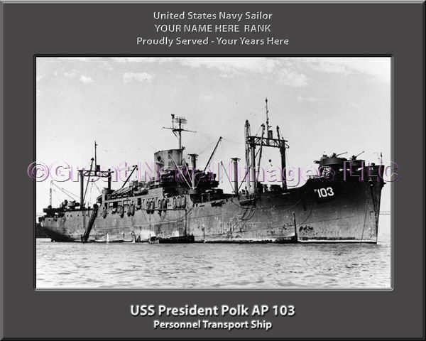 USS President Polk AP 103 Personalized Ship Photo on Canvas