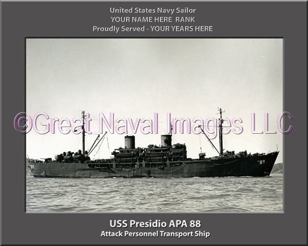 USS Presidio APA 88 Personalized Ship Photo on Canvas
